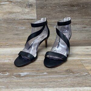 Louise et Cie Hilio Black Lether Strappy Open Toe Heels Women's Size 9.5